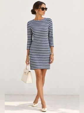 SAIL TO SABLE Striped Navy & White Knit Shift Cotton Dress Size XS